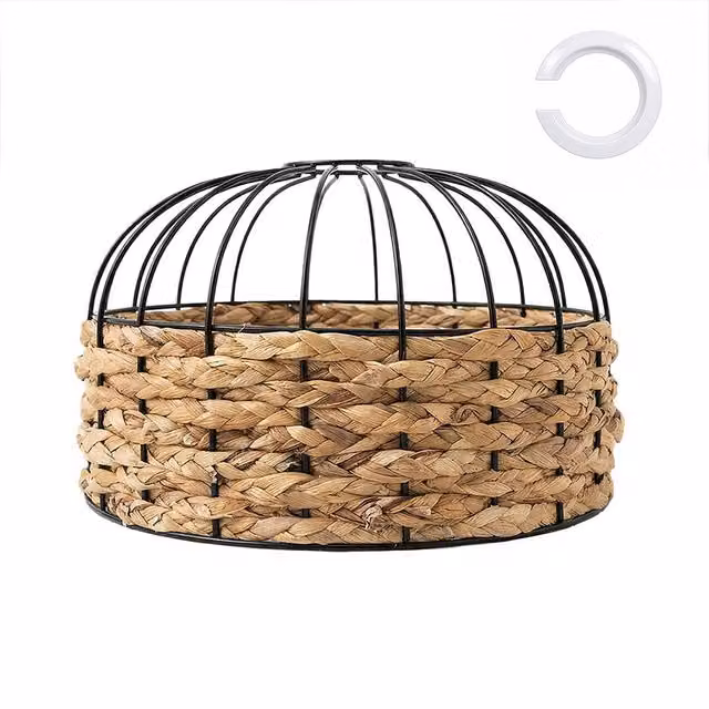 Emitto Modern Round Woven Rattan Style Ceiling Pendant Light Shade in Black, Diameter: 25 cm – 1