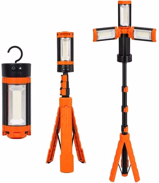 NESTLUNE Rechargeable LED Work Light and Adjustable Tripod Stand Floodlight in Orange