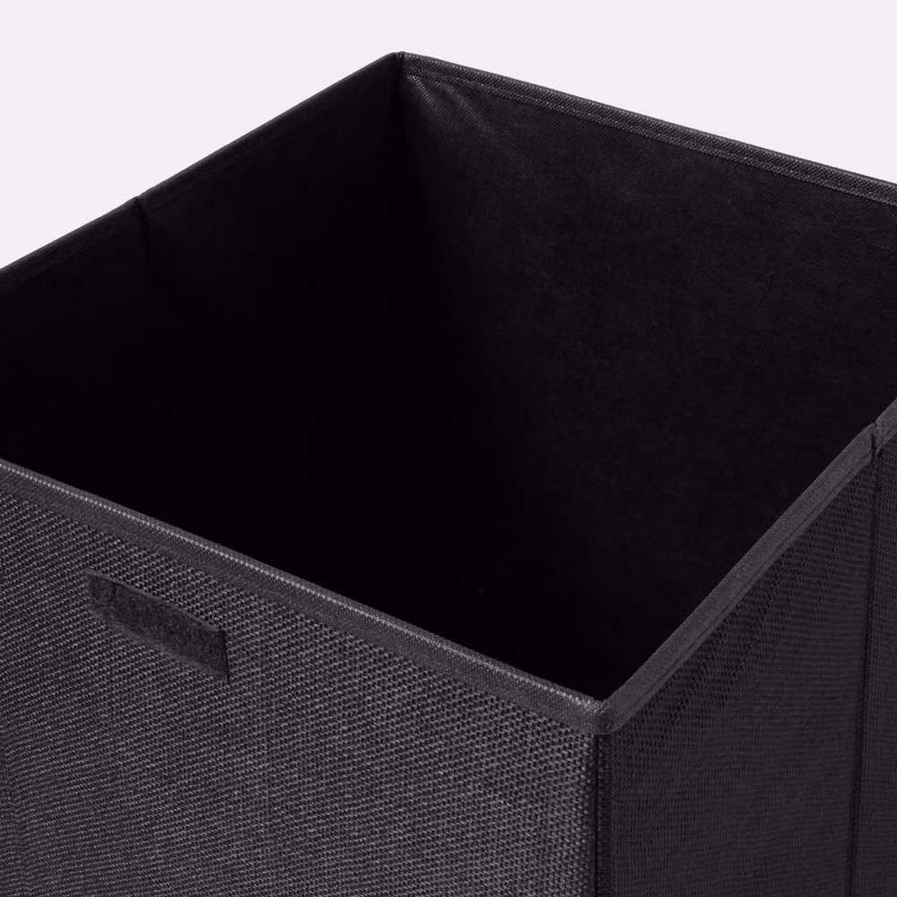 OHS Faux Linen Folding Laundry Basket Hamper Bag with Lid, Black – 2
