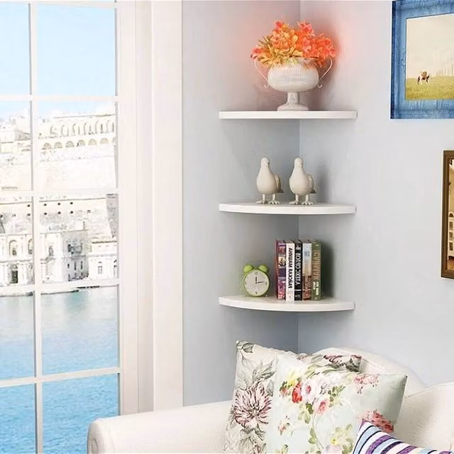 EONLION Set of 3 White Wooden Floating Corner Wall Shelves – 1