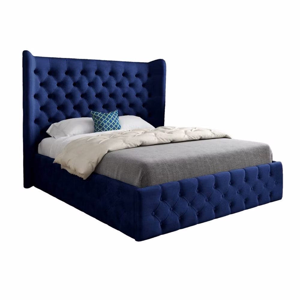 Casani Ickham Single Upholstered Blue Velvet Designer Bed Frame – 2