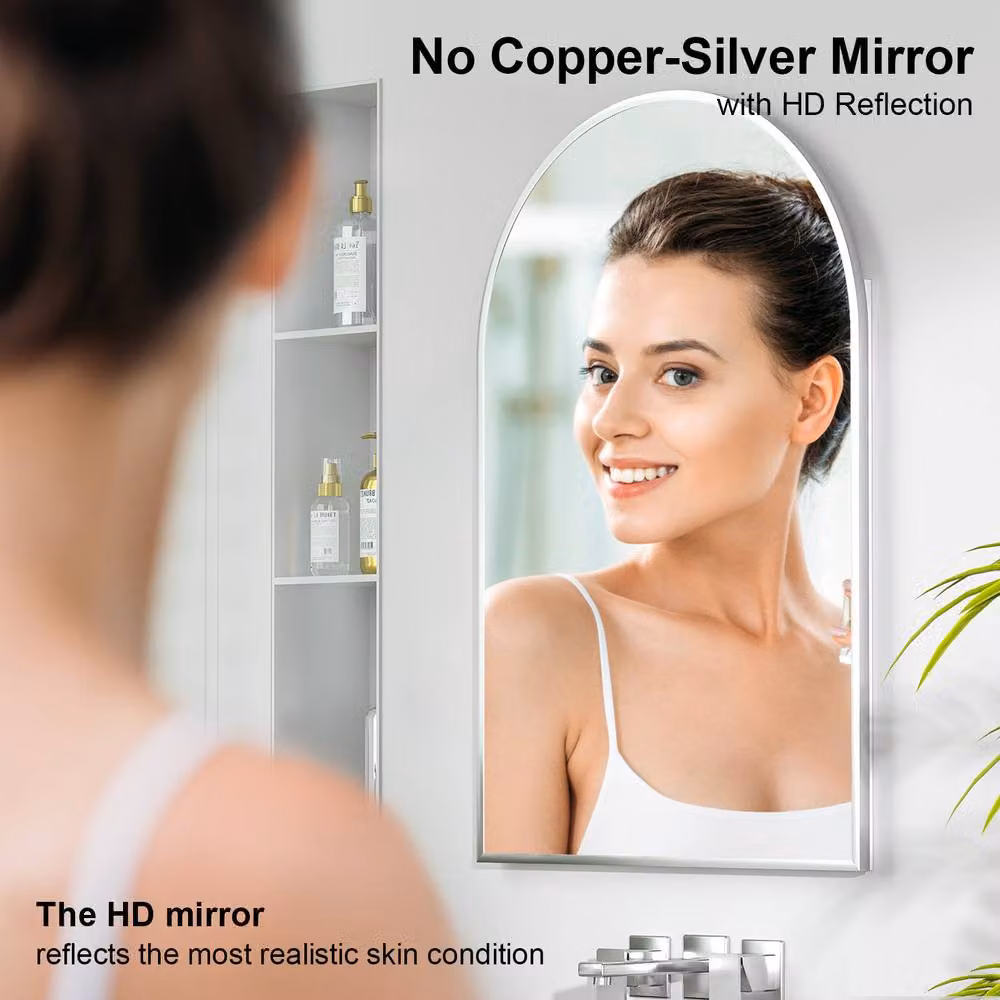 KEEPREAPER Arched Bathroom Mirror Cabinet in Silver, Wall Mounted with Internal Shelves, W: 50 cm, H: 76 cm – 2