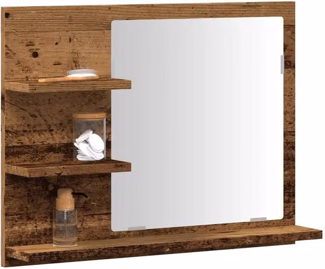 Berkfield Home Rustic Old Wood Bathroom Mirror Cabinet, Brown, W: 60 cm, D: 10.5 cm, H: 45 cm