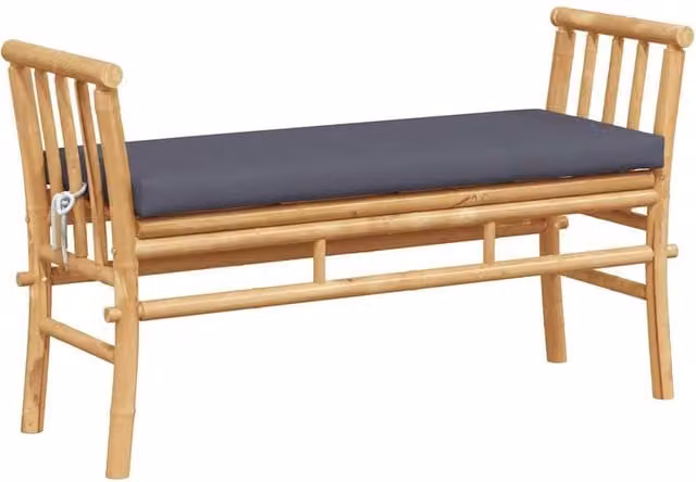 Berkfield Home Bamboo Garden Bench with Grey Cushion, Width: 110 cm