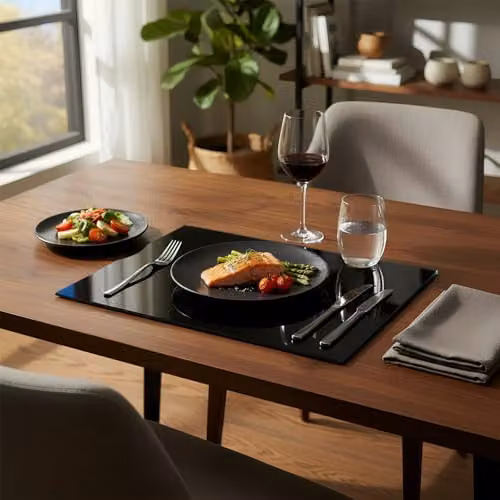 Harbour Housewares 12-Piece Black Glass Placemats and Coasters Set, W/D: 30 x 20 cm – 2