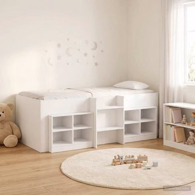 Berkfield Home Loft Bed Frame with Cabinet in White Engineered Wood – 1