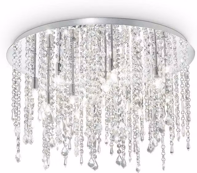 Ideal Lux Royal 12 Light Semi Flush Ceiling Pendant in Chrome and Grey Crystal