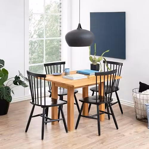 Furniture To Go Kenley Extending Dining Table in Oak with 4 Riano Black Dining Chairs – 1