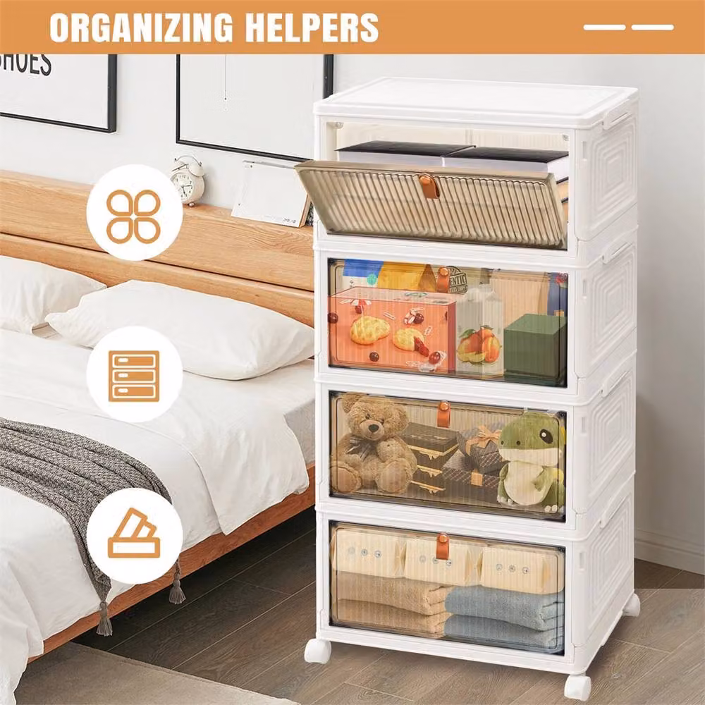 Nordara 4-Tier Folding Stackable Plastic Storage Box in White – 2