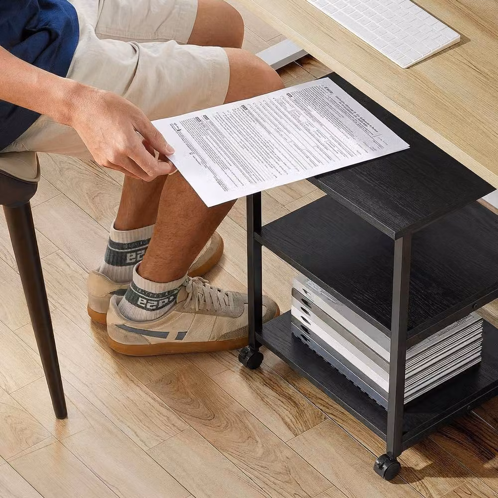 STILVORA 3-Tier Metal Printer Stand with Wheels in Black – 8