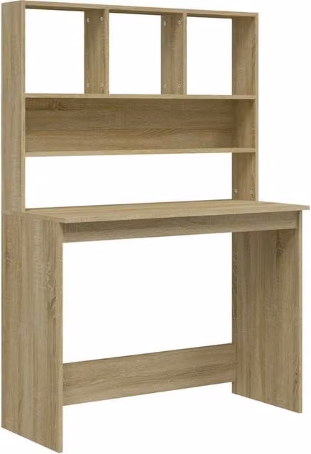 Berkfield Home Writing Desk with Shelves in Sonoma Oak and Light Brown, W/D/H: 102 x 45 x 148 cm