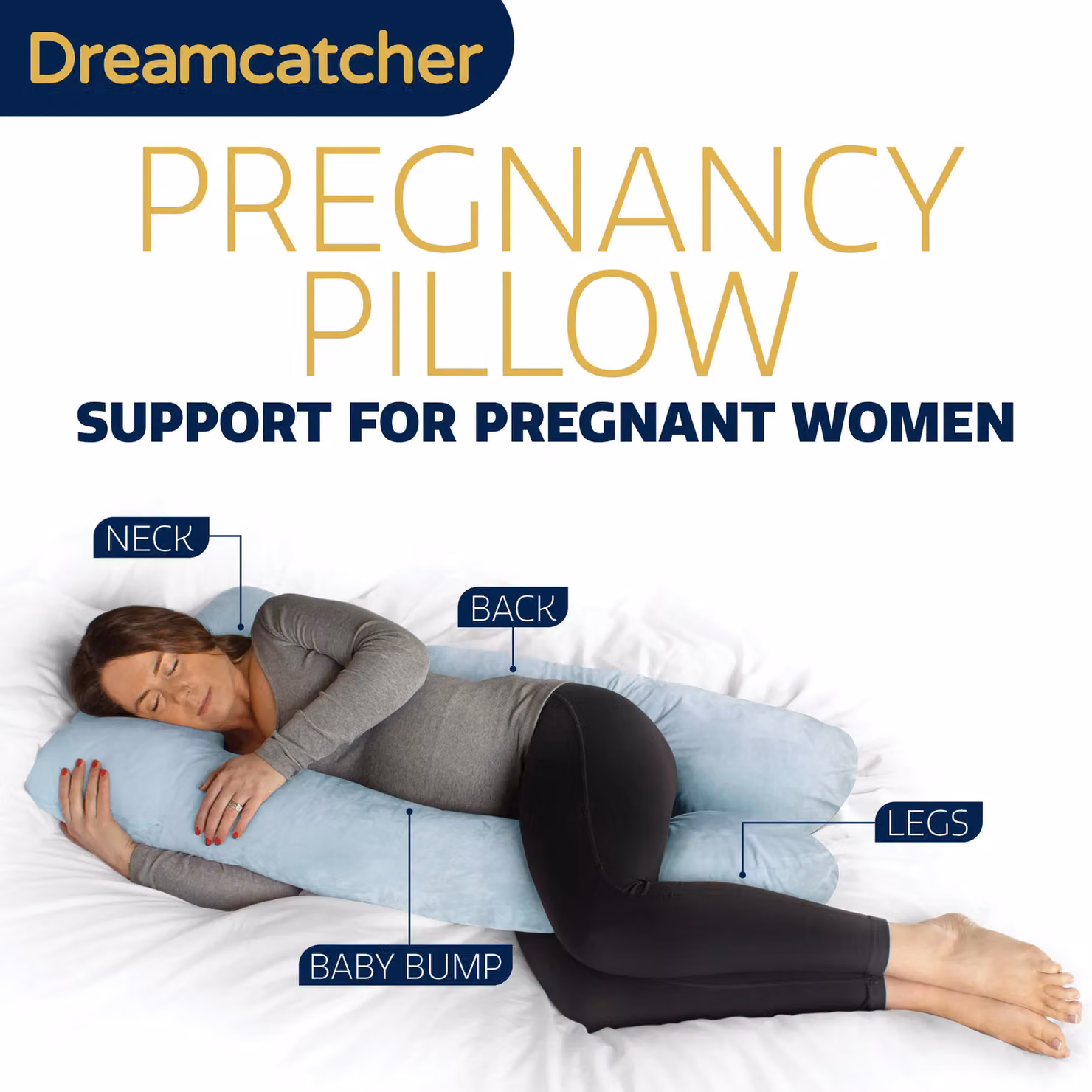 Dreamcatcher Blue U-Shaped Pregnancy Pillow with Shredded Memory Foam and Removable Velvet Cover – 2