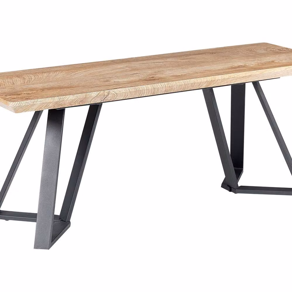 Wyld Haus Scandinavian Nordic Dining Bench with Brown MDF Top and Black Metal Legs – 2