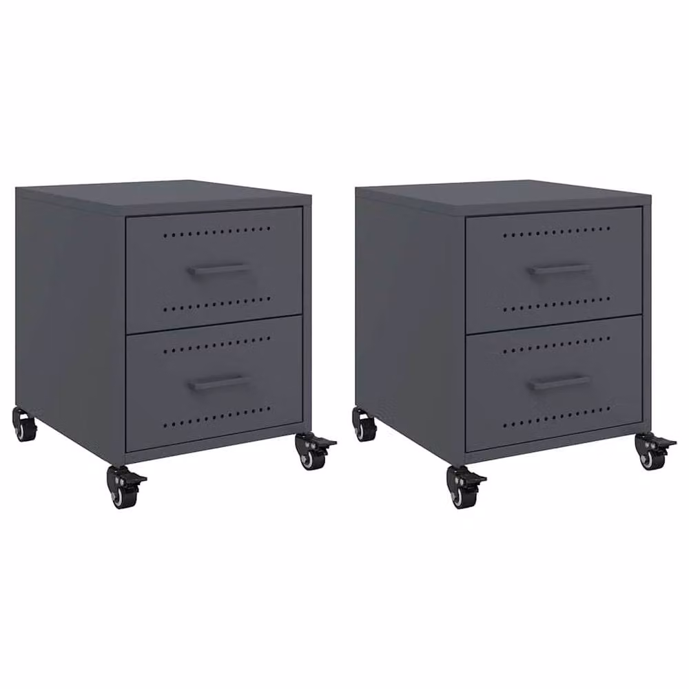 Berkfield Home Stylish Bedside Cabinets, 2 Piece Set in Anthracite Metal, W/D/H: 36 x 39 x 43.5 cm – 3