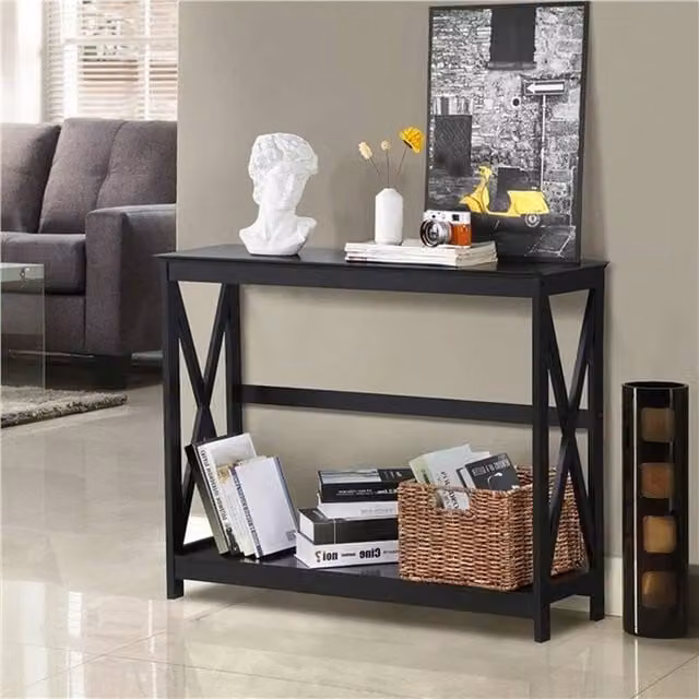 EONLION Black Lacquered Console Table and Narrow Sofa Table, W: 100 cm, H: 81 cm, D: 30 cm – 1