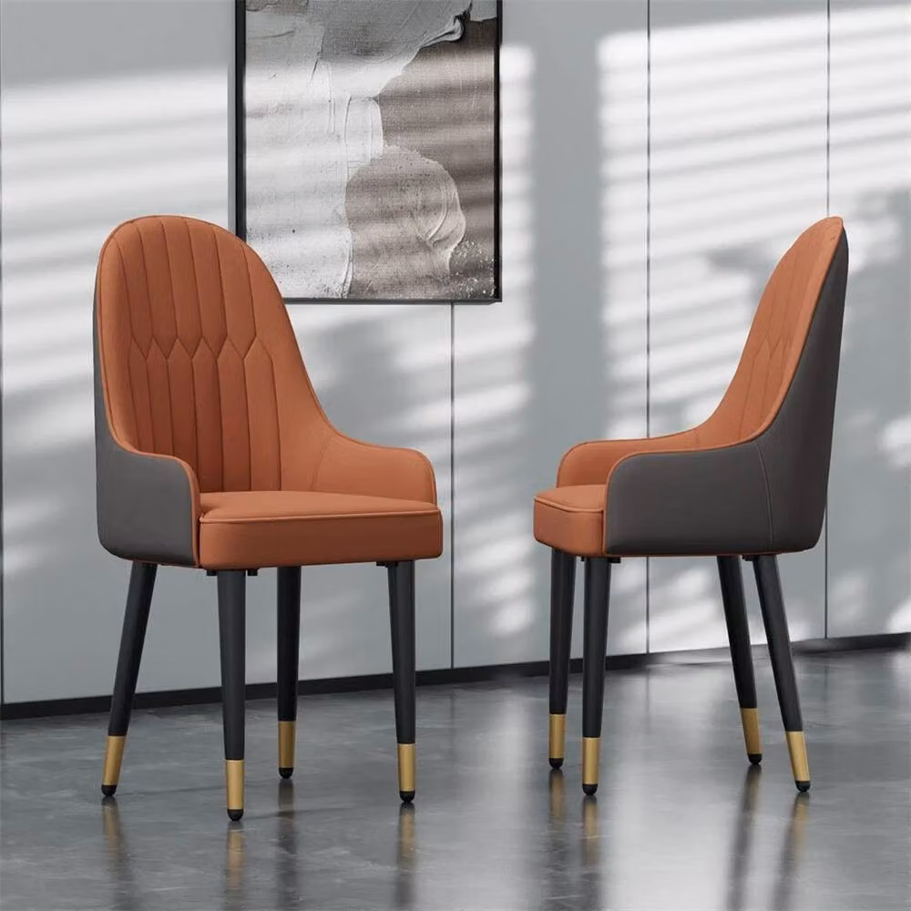 FLAVORA Set of 2 Modern Upholstered Dining Chairs in Orange and Grey Synthetic Leather – 3