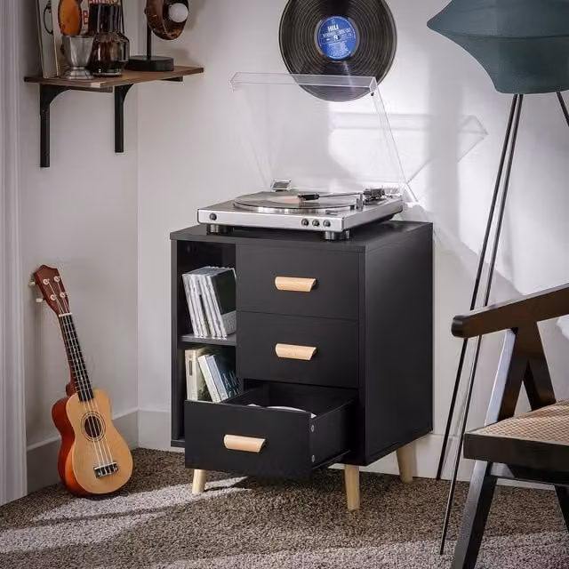 SoBuy Modern Black MDF Bedside Table