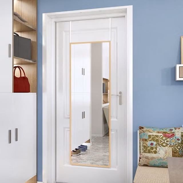 Livingandhome Rectangular Minimalist Over-Door Mirror in Gold with Adhesive Hooks