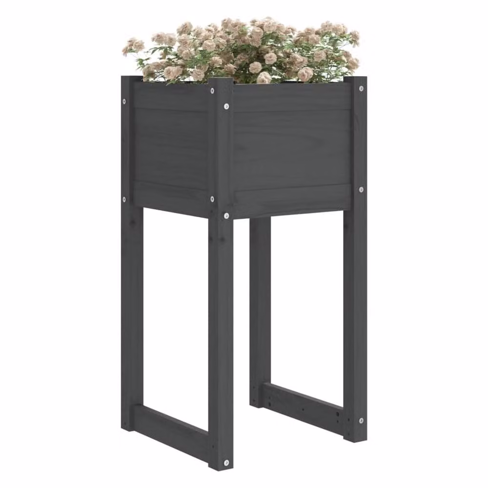 Berkfield Home Set of 2 Grey Rustic Pine Wood Planters, W/D/H: 40 x 40 x 81 cm – 3