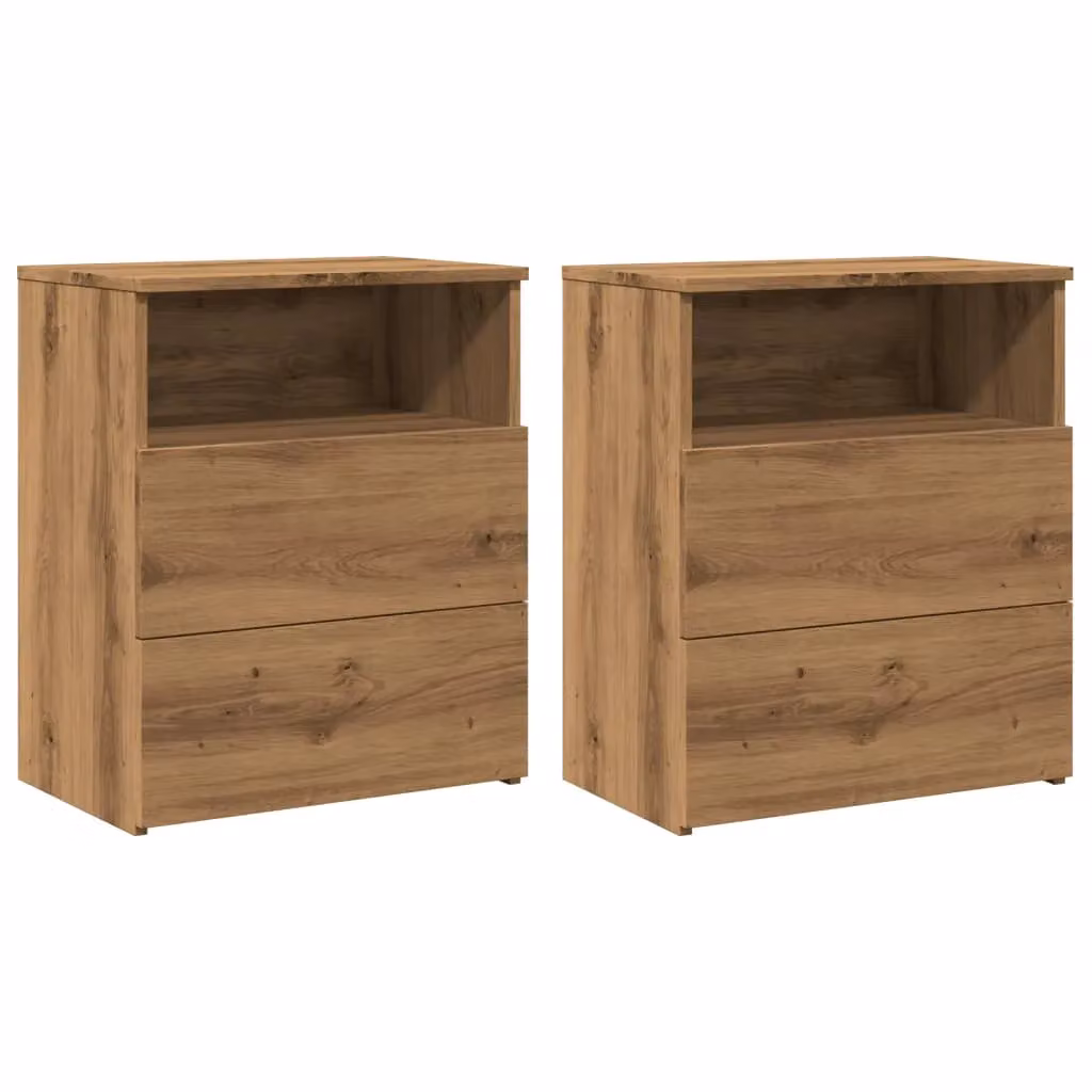 Berkfield Home Set of 2 Artisan Oak Bedside Cabinets in Brown, W/D/H: 50 x 32 x 60 cm – 2