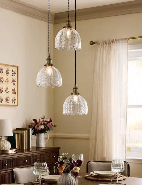 Laura Ashley Vintage Cluster Pendant Light in Antique Brass and Transparent Glass