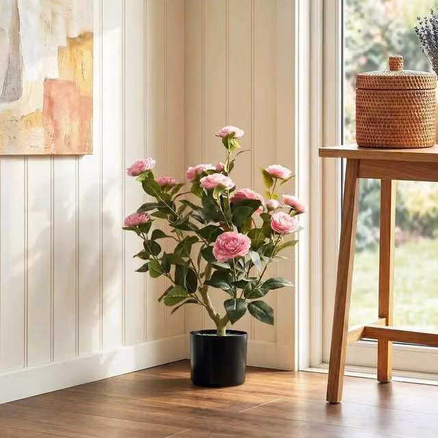 EONLION Pink Artificial Camellia Flower Plant, Height: 100 cm – 1