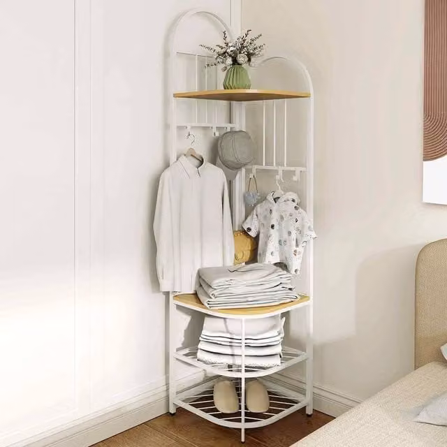 FORGEVIO Modern White Metal Corner Shoe Rack and Entryway Shelf Organizer, Height: 180 cm