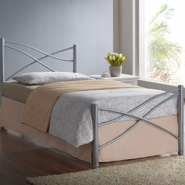 Comfy Living Modern Metal Bed in Silver, W/D/H: 90 x 190 cm