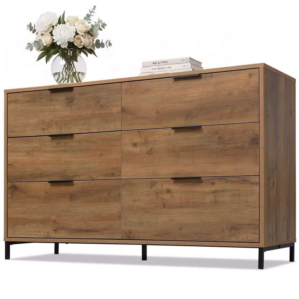 STILVORA 6 Drawer Chest of Drawers with Metal Frame in Light Oak – 5