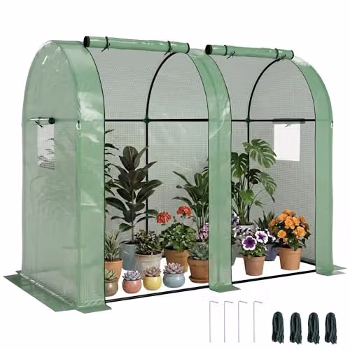 Outsunny Tomato Greenhouse with 2 Roll-up Doors and Mesh Windows, Green, W/D/H: 185 x 94 x 150 cm