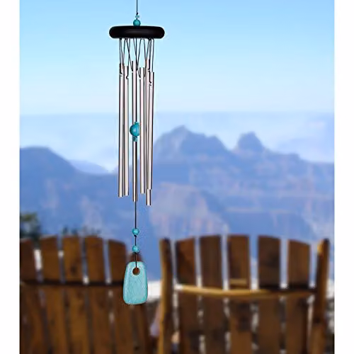 Woodstock Chimes Chakra Collection Hanging Wind Chime in Turquoise, Black and Silver – 2