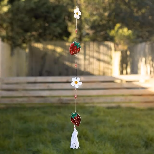 Uniqueful Daisy and Strawberry String Suncatchers in White and Multicolour, Length: 80 cm