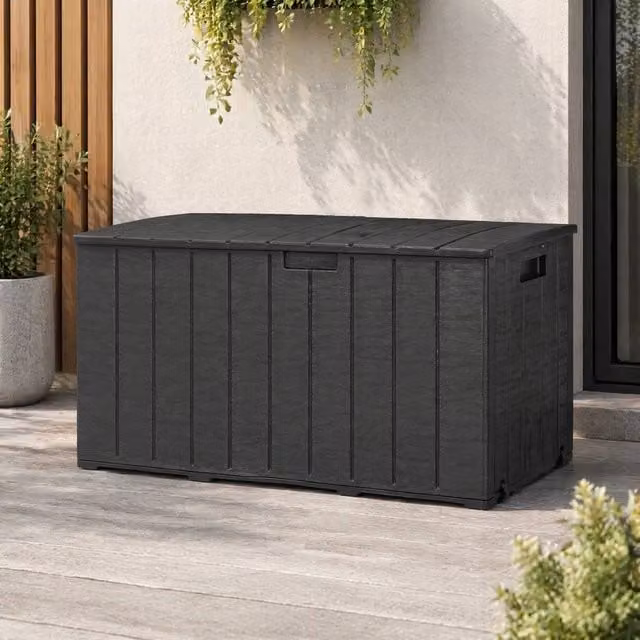 STILVORA Garden Storage Box with Wheels, Black, 366L – 1