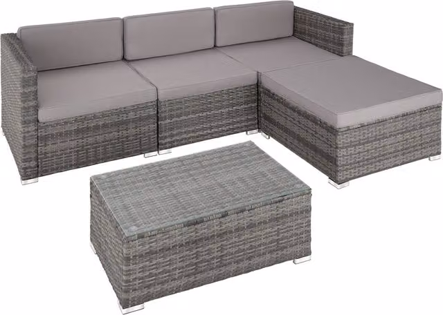 tectake Florence Modern Rattan Garden Furniture Set in Grey