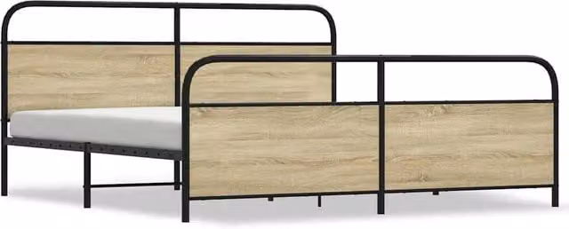 Berkfield Home Metal Bed Frame in Sonoma Oak, Brown, W/D/H: 200 x 200 cm – 1