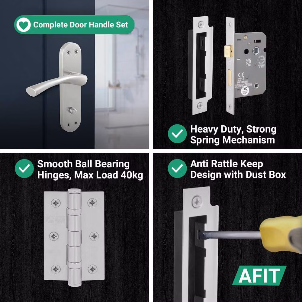 AFIT Satin Nickel Twist Bathroom Handle with WC Lock and Hinges, Silver, W/D/H: 15 x 15 x 15 cm – 3