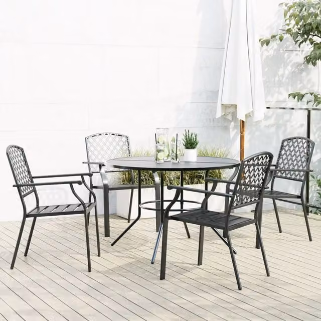 Berkfield Home Stackable Garden Chair Set of 5 in Anthracite Black Powder-coated Steel