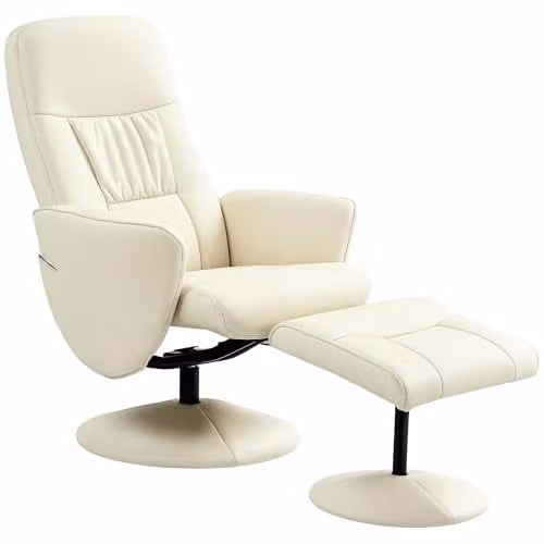 HOMCOM Swivel Recliner Armchair with Ottoman in White PU Leather