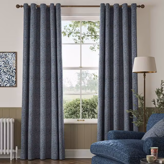 William Morris Bird and Anemone Made to Measure Blackout Eyelet Curtains in Blue