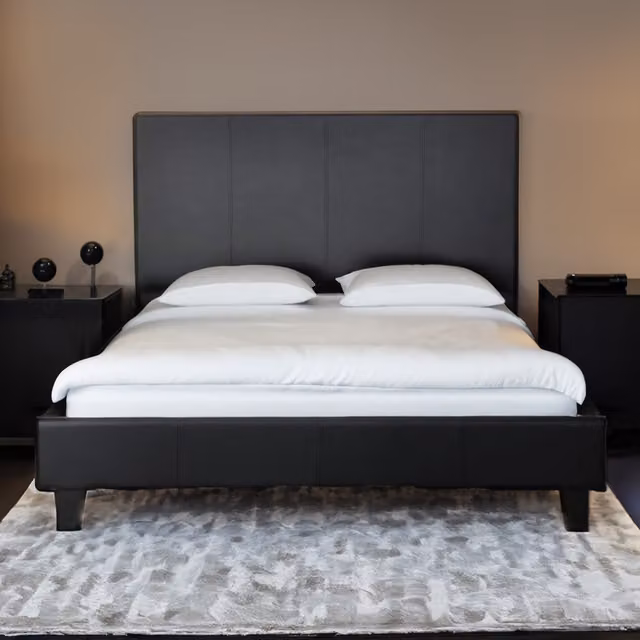 Comfy Living Modern Upholstered Faux Leather Bedframe in Black
