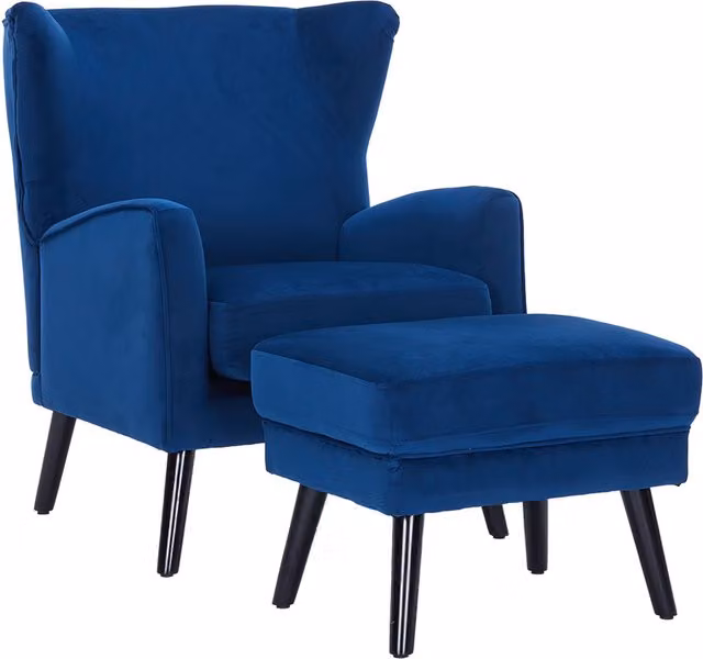 Livingandhome Blue Velvet Upholstered Tub Chair Set with Ottoman