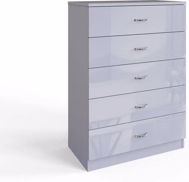 SPETLEK Grey Gloss 5 Drawer Chest for your Bedroom