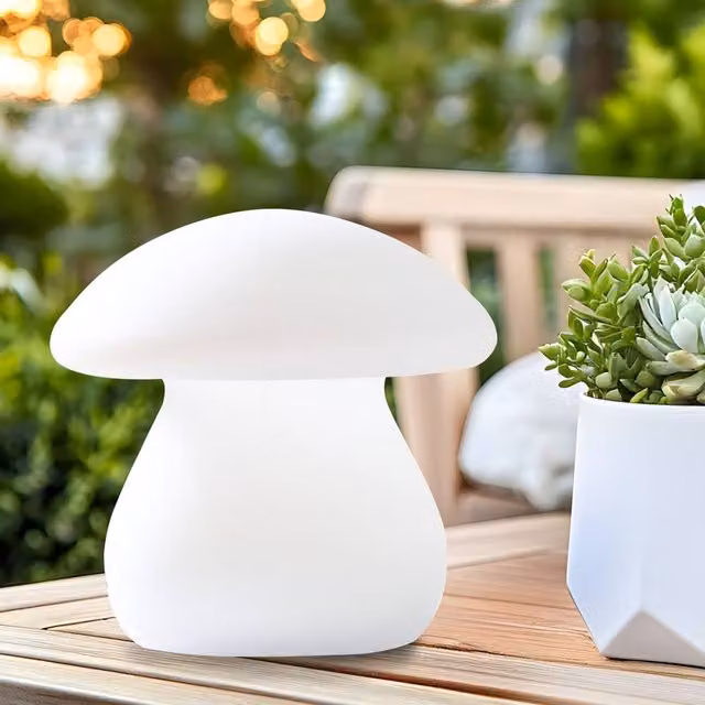 Wyld and Coco Rechargeable LED Mushroom Table Lamp with Remote Control, IP54 Waterproof, White