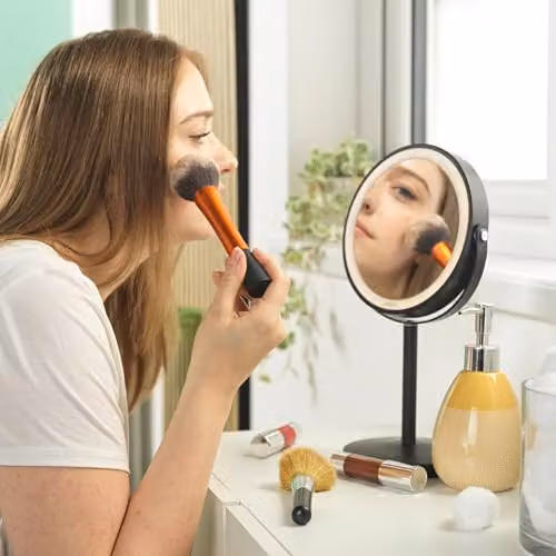 Beldray Rechargeable 7 inch Double Sided Makeup Mirror in Black with 1X/3X Magnification, 3 Colour Dimmable LED Lights and Height Adjustable Stand – 2
