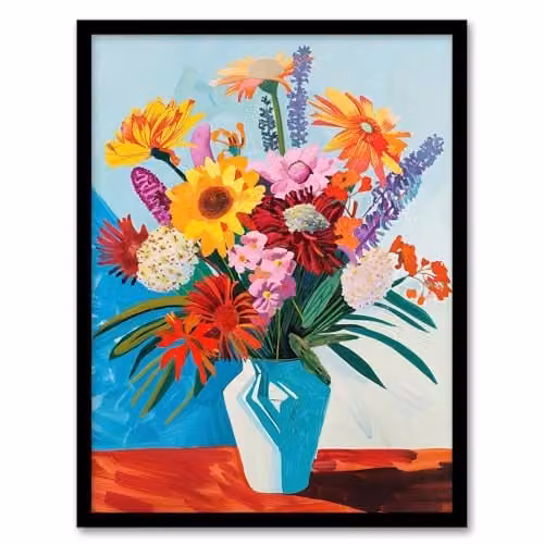 Artery8 Colourful Spring Flower Bouquet Framed Wall Art Print, Multicolour, H 29.7 cm x W 21.0 cm x D 0.5 cm
