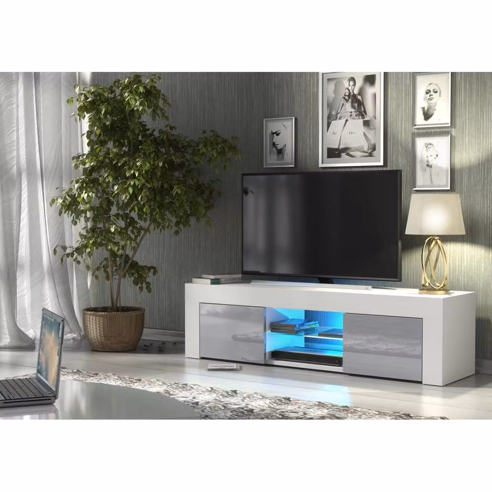 Mex Furniture Pawnora TV Stand Cabinet with White Matt Body and Grey High Gloss Fronts – 2