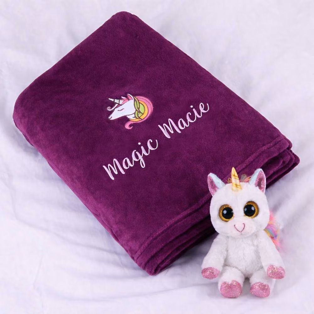 Duncan Stewart Personalised Children's Unicorn Blanket in Purple, W: 140 cm, D: 180 cm – 2