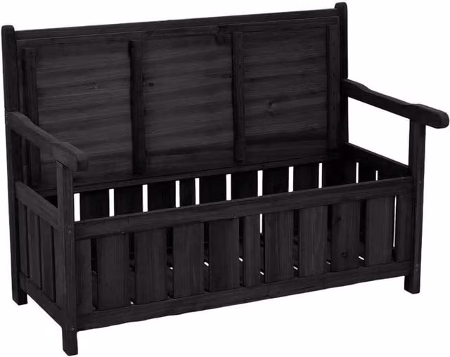 KORVIXA Black Wooden Garden Bench Storage Seat W/D/H: 100 x 100 x 41 cm