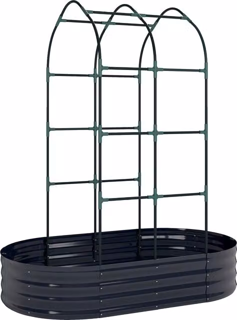 Outsunny Galvanised Steel Raised Garden Bed with Arched Trellis, Dark Grey, W: 152.4 cm, D: 91.44 cm, H: 182.88 cm