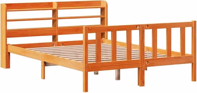 Berkfield Home Beautiful Double Bed Frame in Waxed Brown Solid Pine with Headboard and Side Compartments, W/D/H: 145 x 140 x 208 cm